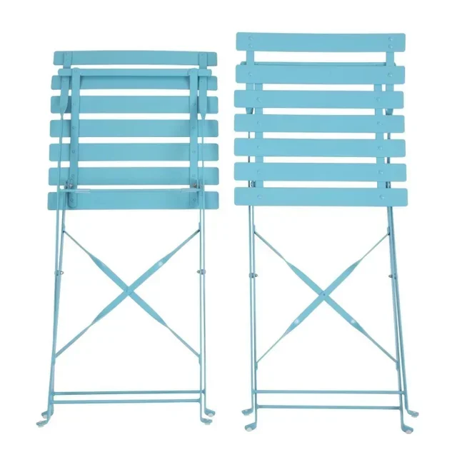 Set of 2 Outdoor Steel Chairs - Turquoise Blue