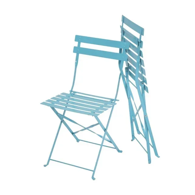Set of 2 Outdoor Steel Chairs - Turquoise Blue