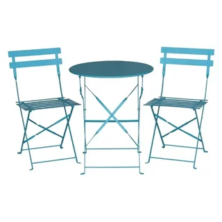Set of 2 Outdoor Steel Chairs - Turquoise Blue
