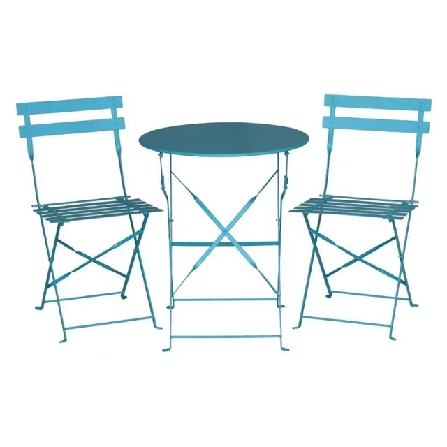 Set of 2 Outdoor Steel Chairs - Turquoise Blue