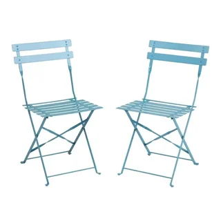 Set of 2 Outdoor Steel Chairs - Turquoise Blue