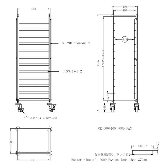 Service Trolley with Trays 600x400 mm - Hotel Clearing Trolley