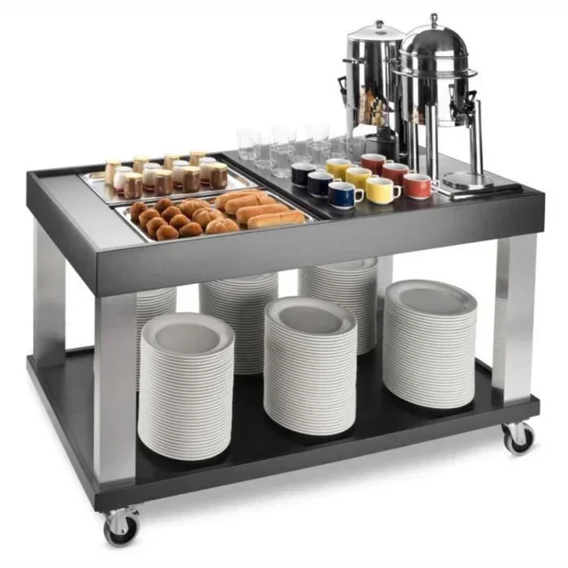 Black Buffet Service Trolley - 4 Gastronorm 1/1 Pans