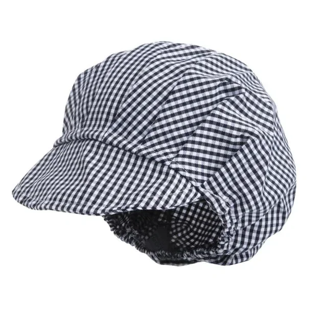 Cappello da Chef con Visiera Vichy Blu Bianco, Policotone, Taglia Unica