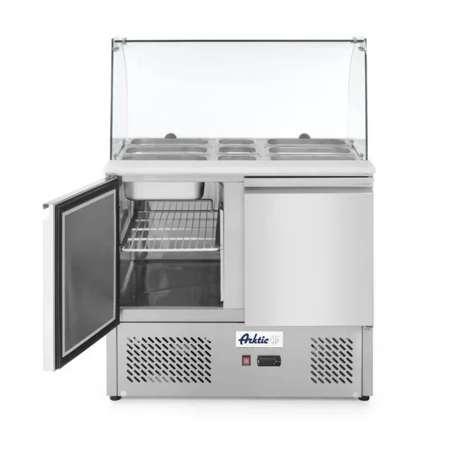 Balcão Refrigerado com Vidro 2 Portas - Vitrine de Vidro com 2 Cubas Gastronorm 1/1 e 3 Cubas GN 1/6 - Capacidade 300 Litros