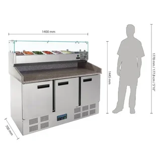 Refrigerated Pizza Prep Table 3 Doors - Capacity 368 Litres