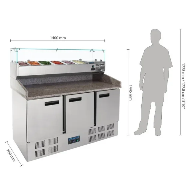 Refrigerated Pizza Prep Table 3 Doors - Capacity 368 Litres