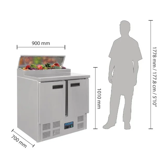 Balcão Refrigerado de Preparação de Pizzas e Saladas Série G 254L com 5 Cubas Gastronorm 1/6