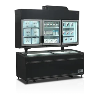 Wand-Gefrierschrank mit Glastüren Supermarkt 3 Türen 628L - Schwarz