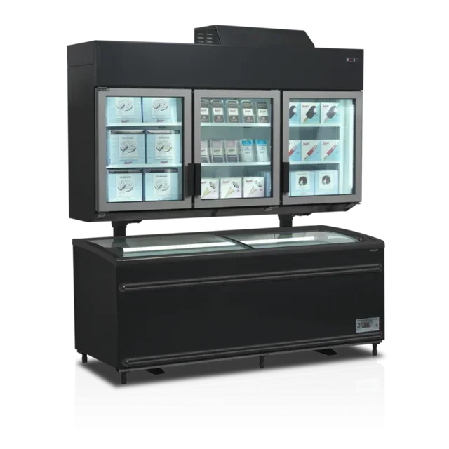 Wand-Gefrierschrank mit Glastüren Supermarkt 3 Türen 628L - Schwarz