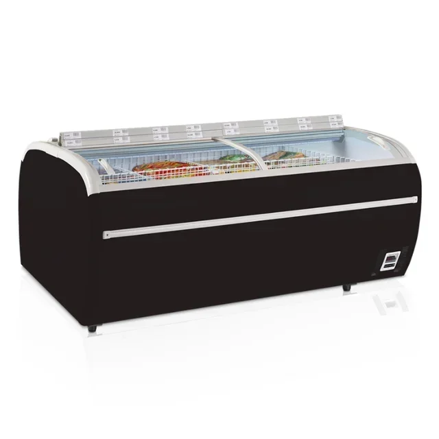 1255 L Black Chest Freezer with Double Curved Glass Lids