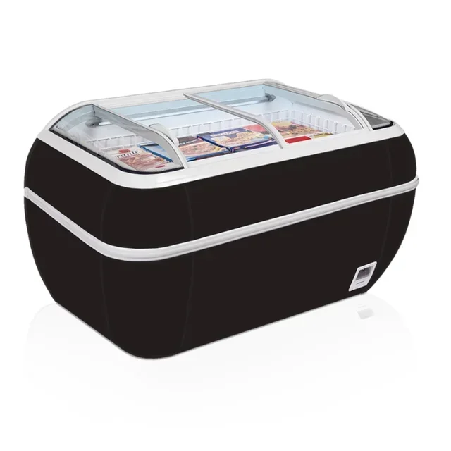 Curved Glass Double Lid Chest Freezer Black 334 Liters