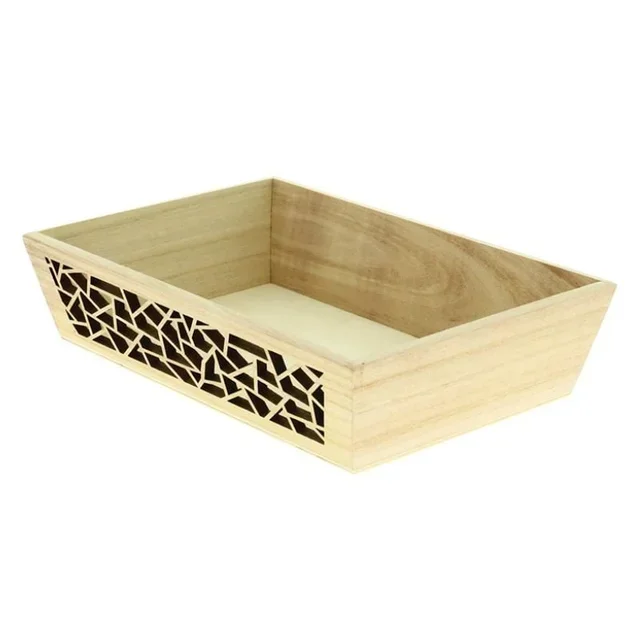 Corbeille de Bureau Rectangulaire en Bois Découpée au Laser - 28 x 19 cm