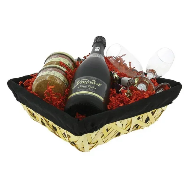 Cesta Cuadrada de Madera en Láminas con Forro Negro - 300 x 300 mm