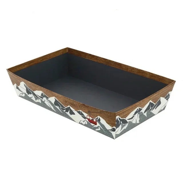 Corbeille en Carton Motif Chalet Rectangulaire - 27 x 20 cm