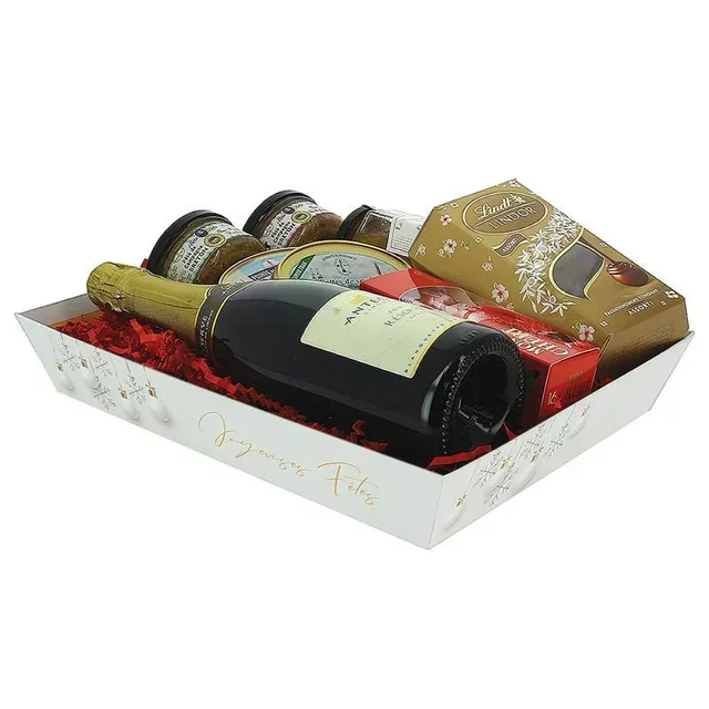 White Rectangular Cardboard Basket Christmas Pattern - 330 x 200 mm