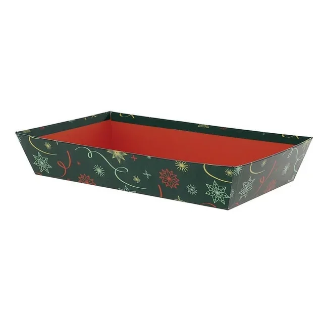 Corbeille en Carton Rectangulaire Vert Motif Noël - 33 x 20 cm