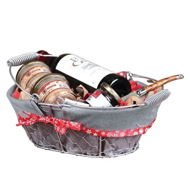 Corbeille Ovale en Métal et Textile Gris 28 x 20 cm