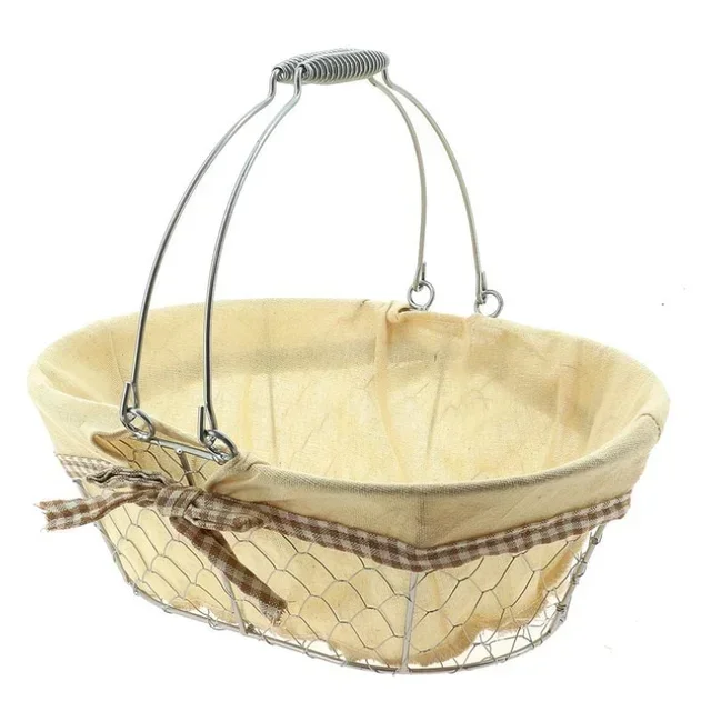 Corbeille Ovale en Métal et Tissu Beige 360 x 260 mm