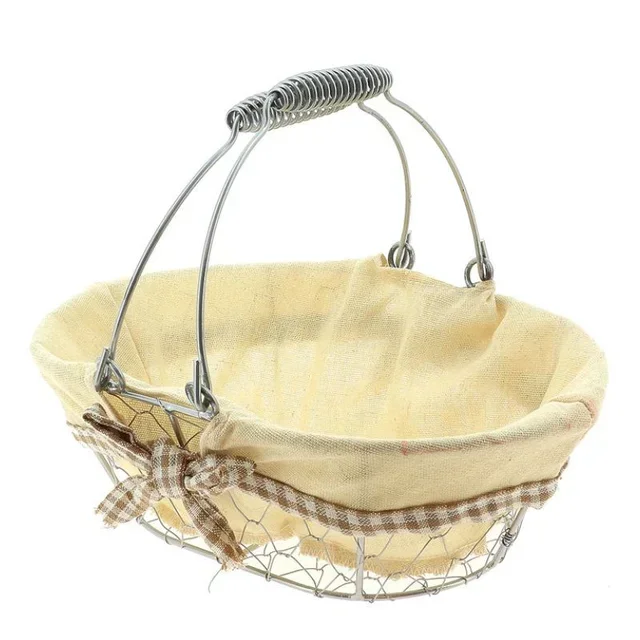 Corbeille Ovale Métallique et Textile Beige 28 x 20 cm