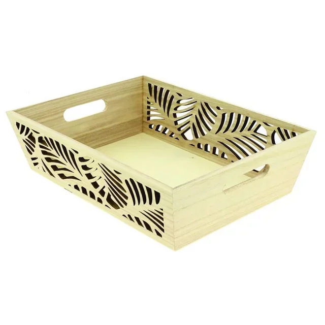 Rectangular Wooden Basket with Integrated Handles - 350 x 250 mm