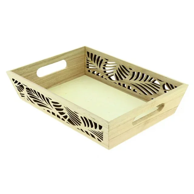 Rectangular Wooden Basket with Integrated Handles - 28 x 20 cm