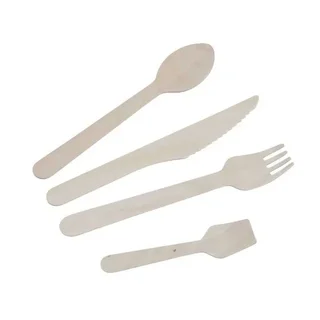 Faca Descartável de Madeira de Bétula - 16 cm - Pack de 100 Unidades