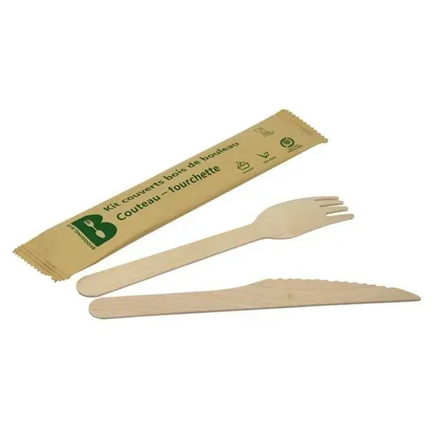 Disposable Birch Wood Cutlery | 2-in-1 Knife-Fork Kit | Pack of 50 Sets