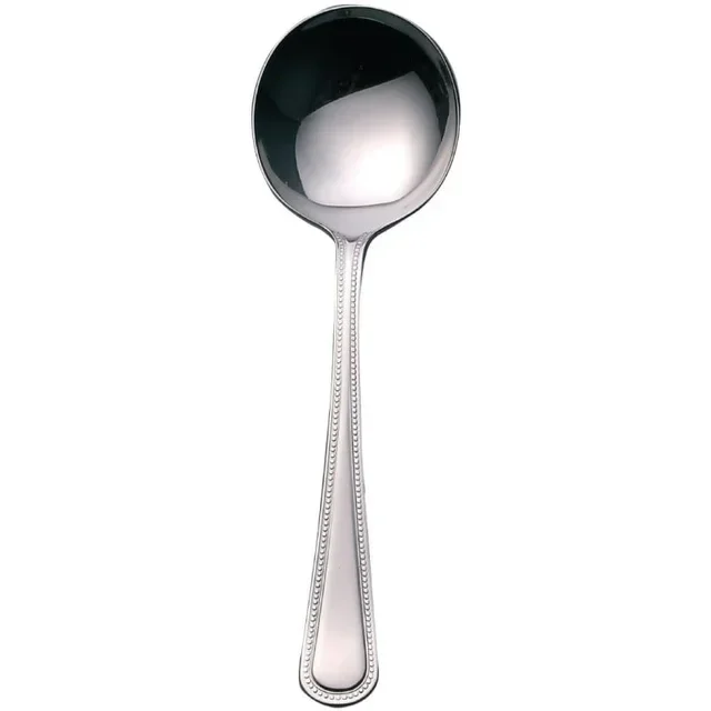 Round Beaded Stainless Steel Soup Spoon - Set of 12 Pieces