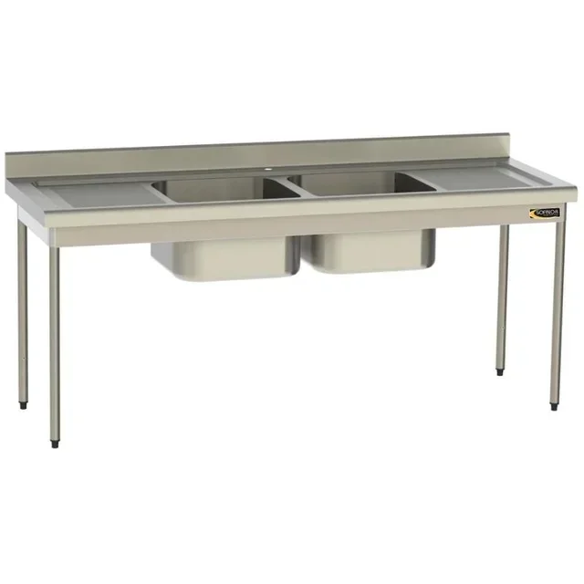 Doppelbecken Spültisch mit doppeltem Abtropffläche - Tiefe 700 mm - Länge 2400 mm