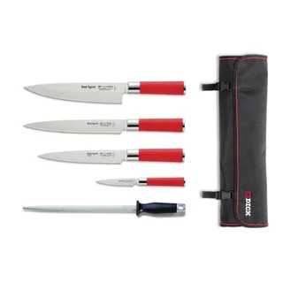 5 Red Spirit Kitchen Knives with Protective Sheaths