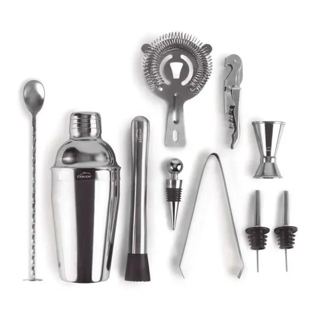Set Completo di Accessori per Cocktail con Espositore in Acciaio Inox