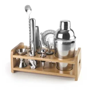 Set Completo di Accessori per Cocktail con Espositore in Acciaio Inox