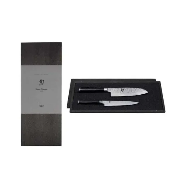 Set of 2 Shun Damascus Japanese Knives - Utility 15 cm and Santoku 18 cm