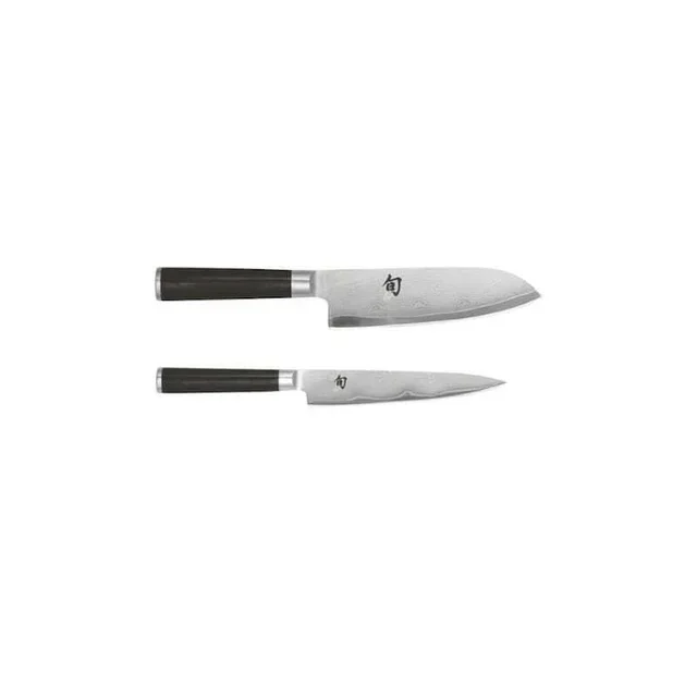 Set of 2 Shun Damascus Japanese Knives - Utility 15 cm and Santoku 18 cm