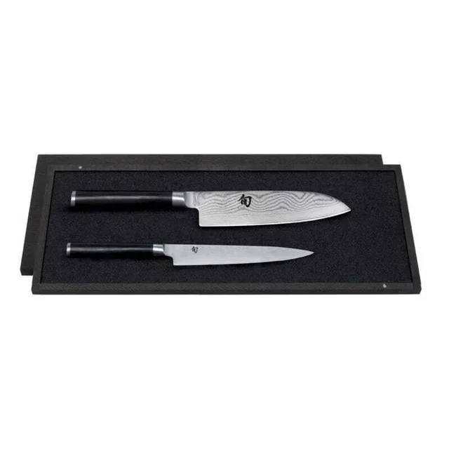 Set of 2 Shun Damascus Japanese Knives - Utility 15 cm and Santoku 18 cm
