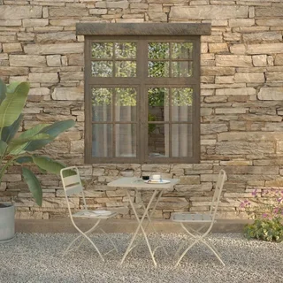 Ensemble Table et Chaises de Bistrot Pliables en Métal - Couleur Beige