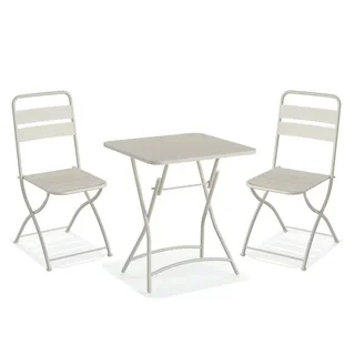 Ensemble Table et Chaises de Bistrot Pliables en Métal - Couleur Beige