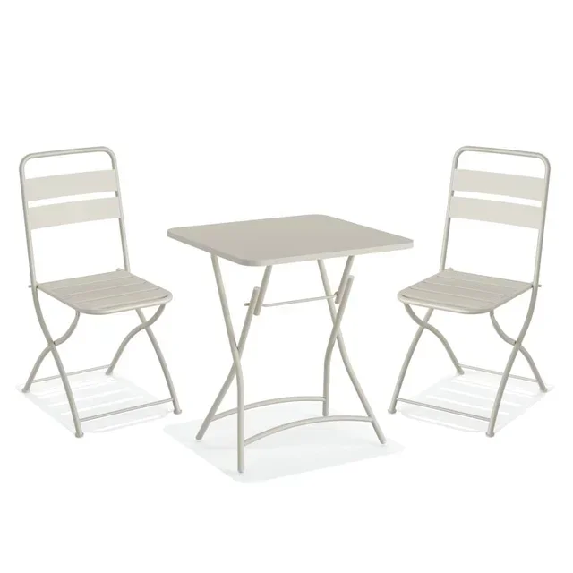 Set Tavolo e Sedie Pieghevoli da Terrazzo Metallo Stile Bistrot Beige