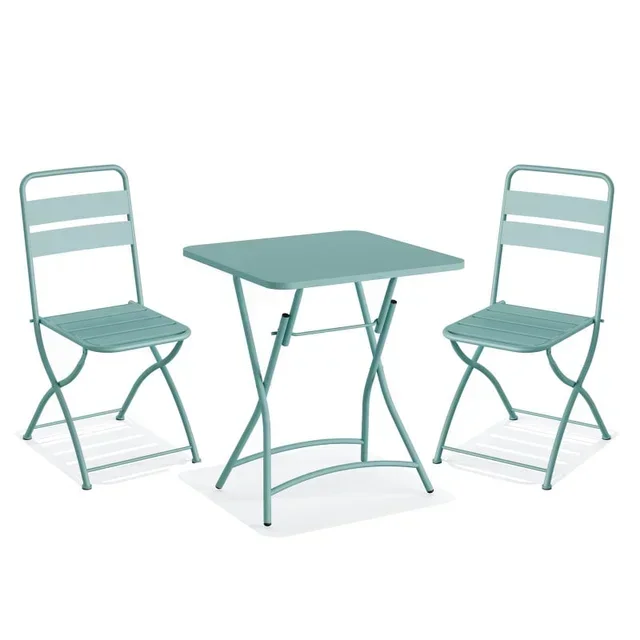 Bistro Style Folding Table and Chairs Set Blue Metal