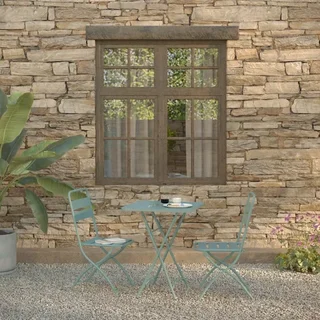 Conjunto Mesa y Sillas Plegables Estilo Bistró Metal Azul