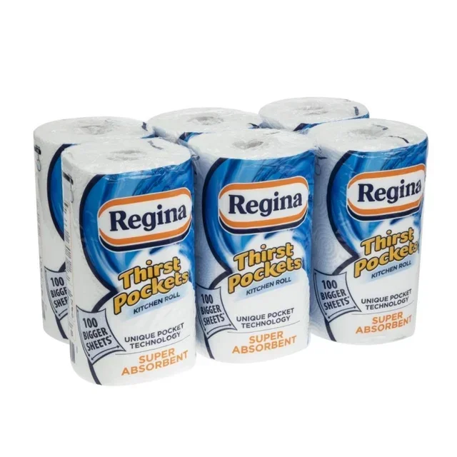 Regina Thirst Pockets Papel de Cocina 6 Rollos x 100 Hojas Absorbentes