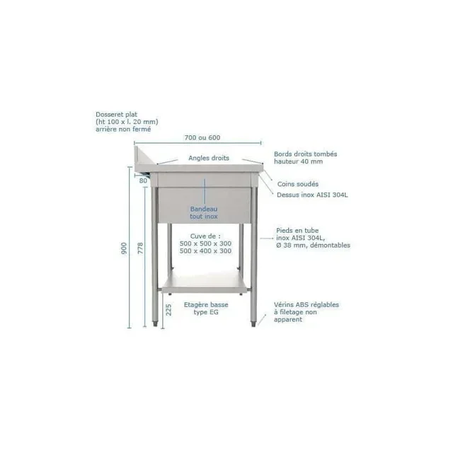 Prateleira Baixa de Armazenamento para Área de Lavagem - Profundidade 700 mm - Comprimento 180 cm