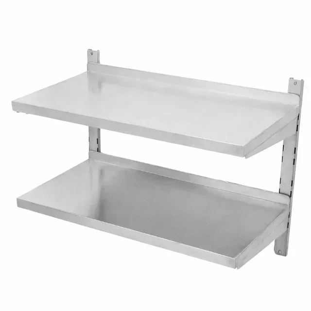 Étagère Murale Inox à Crémaillères Double Niveau 80x40 cm