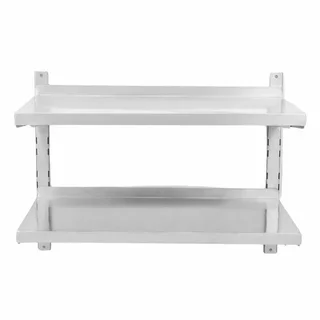 Étagère Murale Inox à Crémaillères Double Niveau 80x40 cm