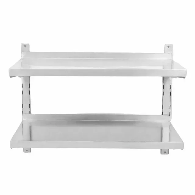 Étagère Murale Inox à Crémaillères Double Niveau 80x40 cm