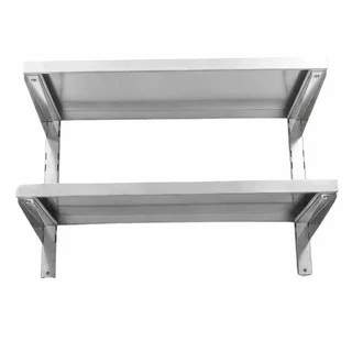 Étagère Murale Inox à Crémaillères Double Niveau 80x40 cm