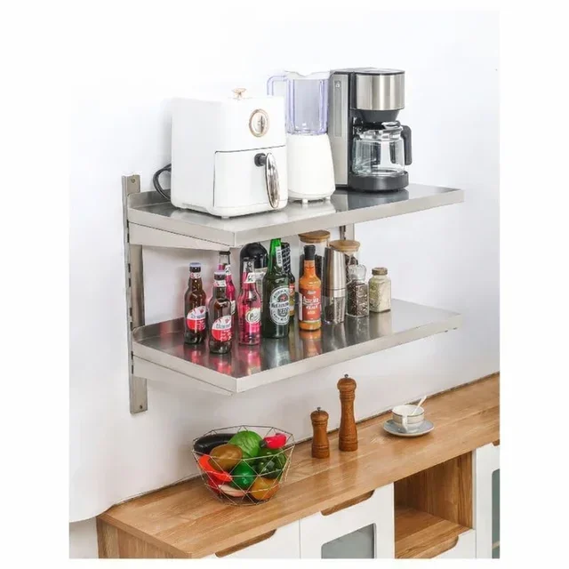 Étagère Murale Inox à Crémaillères Double Niveau 80x40 cm