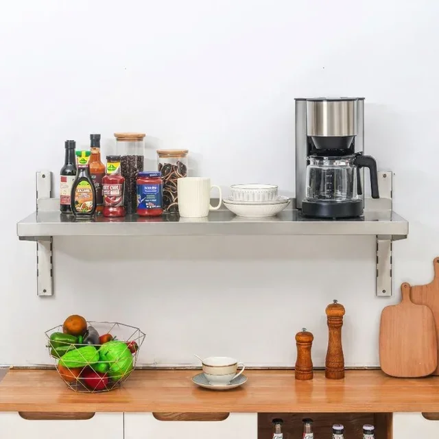 Étagère Murale en Inox sur Crémaillères - Longueur 1 mètre x Profondeur 30 cm