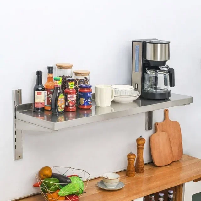 Étagère Murale en Inox sur Crémaillères - Longueur 1 mètre x Profondeur 30 cm